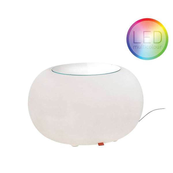 Moree Bubble bord eller pall med LED multicolor-belysning, vit design och trådlös drift