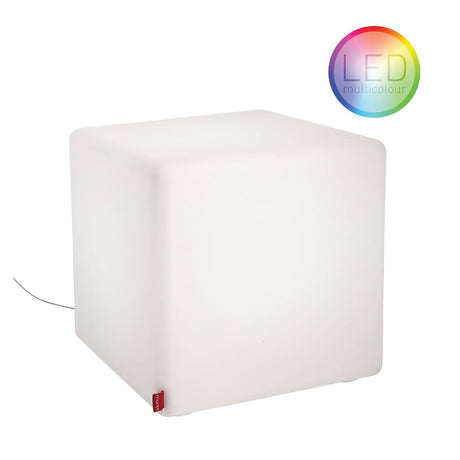 Moree LED sześcian do siedzenia Cube w kolorze białym z wielokolorowym oświetleniem LED, idealny jako mebel do siedzenia lub element dekoracyjny.