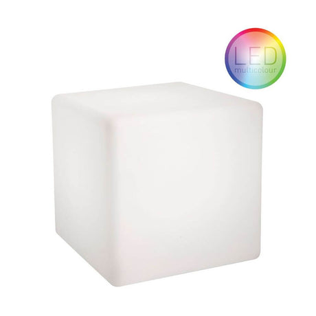Moree Akku LED sædekvadrat Cube med farveskift IP54 i moderne design, egnet til indendørs og udendørs brug.