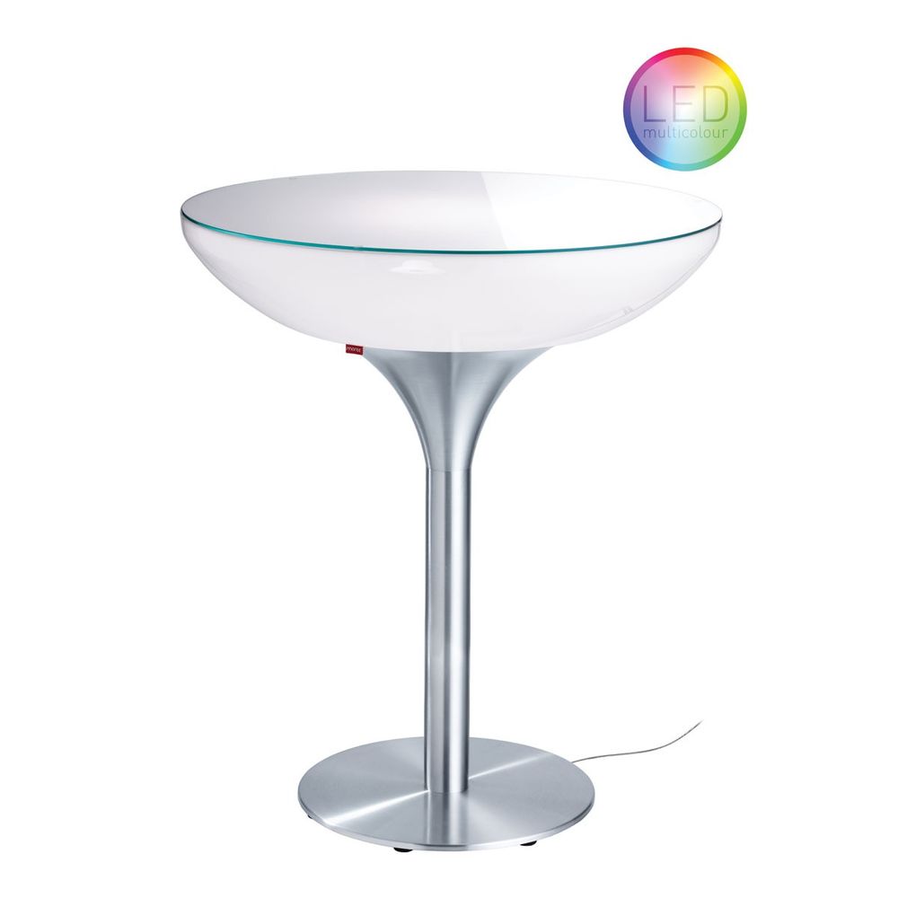 Moree Lounge Table LED Tisch, 105cm, multicolor, Edelstahl, Dimmer, für Innenbereich, Funk-Fernbedienung, modernes Design.