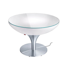 Moree Lounge Table Outdoor Tisch 55cm mit integrierter Beleuchtung, runder weiß-transluzenter Tischfläche und Aluminiumfuß