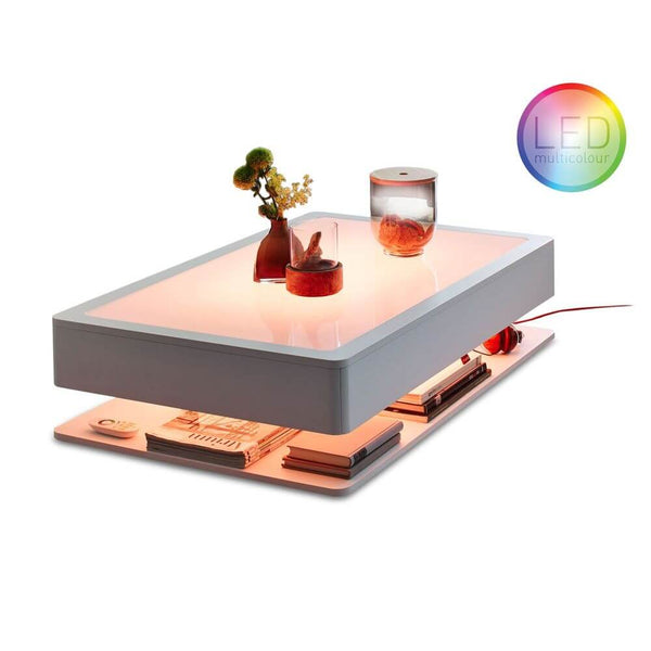 Moree Ora Home LED Couchtisch Pro Weiß mit RGB-Licht, Ablagefläche und Stauraum