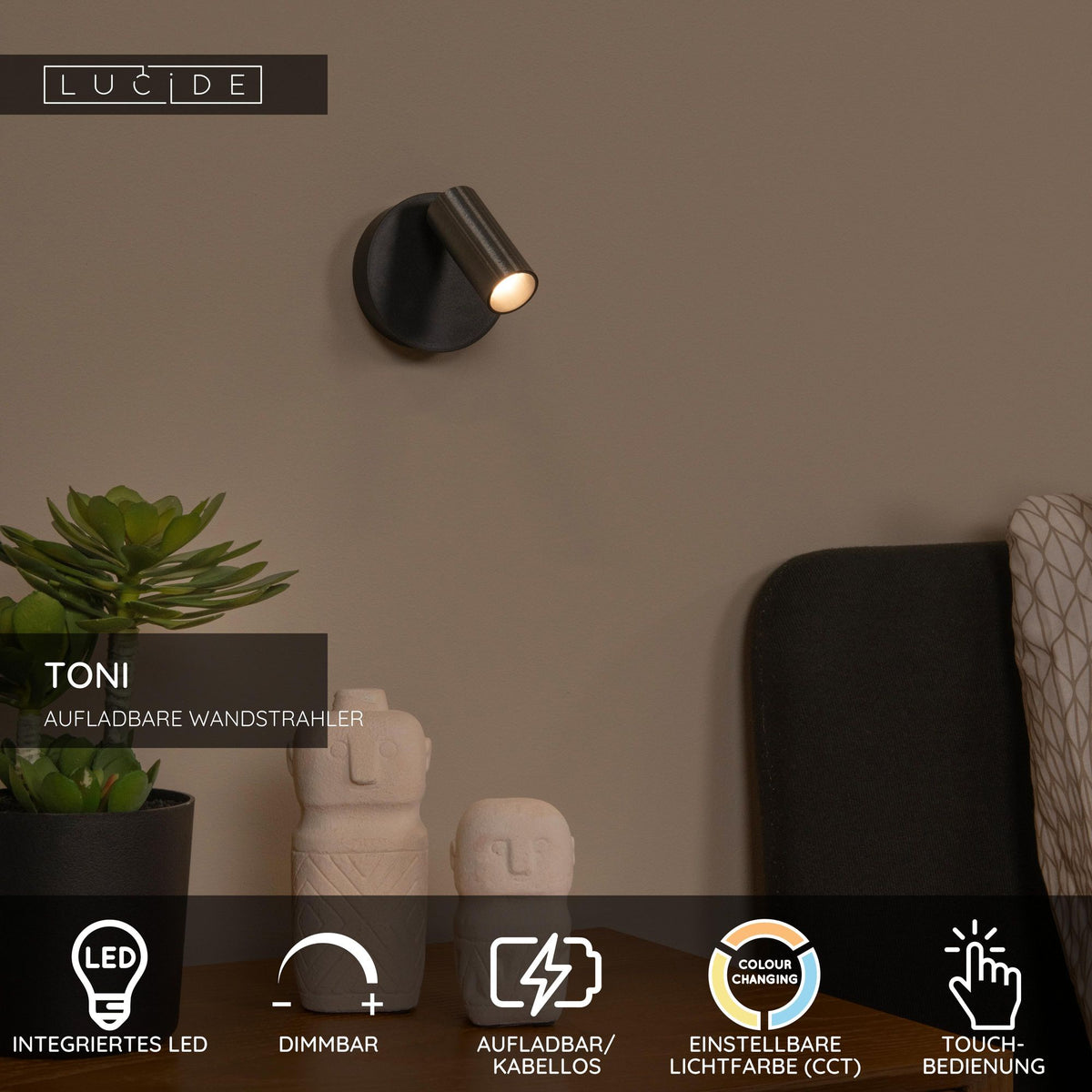 LED-Toni wall spotlight with rechargeable battery, touch dimmer and adjustable light colour (7)