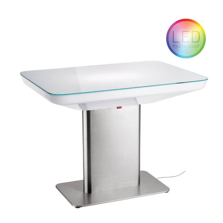 Moree Studio 75 LED Couchtisch Pro mit multicolor LED-Beleuchtung und eleganter Glasoberfläche.
