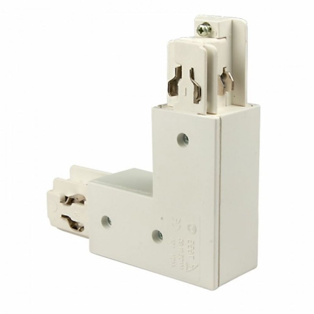Eck-Verbindungsstück für 3-Phasen Stromschienen, 90° Winkel, Farbe Weiß, robust und langlebig.