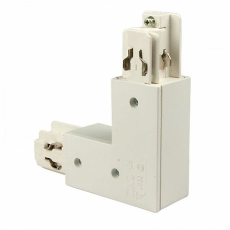Eck-Verbindungsstück für 3-Phasen Stromschienen, 90° Winkel, Farbe Weiß, robust und langlebig.