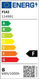 Energieeffizienzlabel F für LED Strahler, 8 kWh/1000h, zeigt Verbrauch und Klassifizierung A-G.