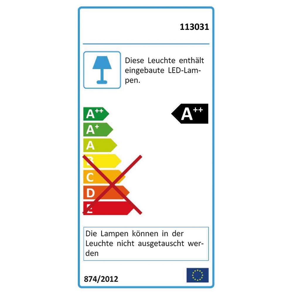 Energieeffizienzlabel für LED-Leuchte, zeigt A++ Bewertung und Austauschhinweise.