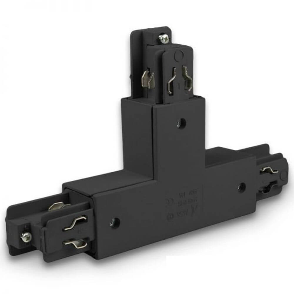3-Phasen T-Verbinder links in Schwarz für Stromschienen, ideal für die Verbindung gängiger Systeme.