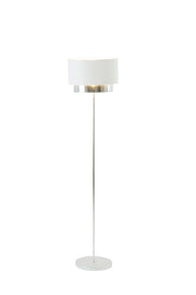 Stehlampe Mattia Oval Chintz gehämmert mit weißem Chintz-Schirm, gehämmerter Oberfläche und schlankem Metallfuß