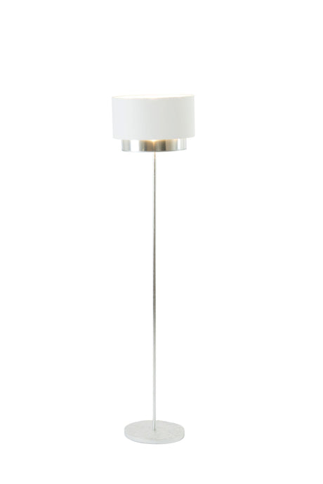 Stehlampe Mattia Oval Chintz gehämmert mit weißem Chintz-Schirm, gehämmerter Oberfläche und schlankem Metallfuß