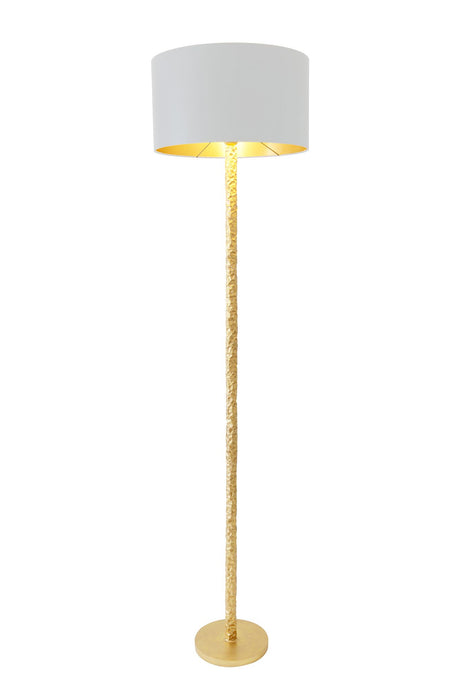 Stehlampe Cancelliere Rotonda mit rundem Perla Silk Schirm in Creme, goldfarbener Seilstamm und runder Basis, Frontansicht