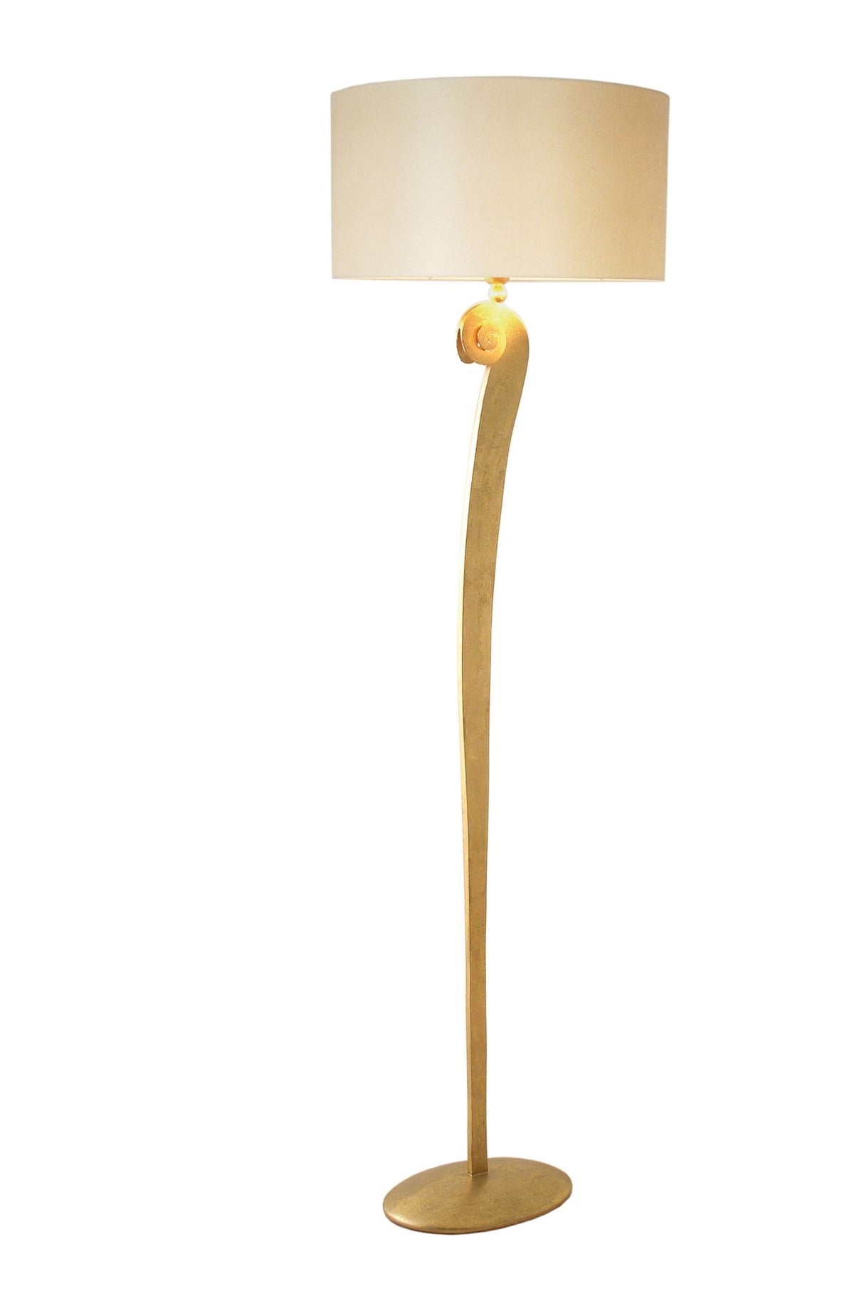 Lampada da terra Lino Ecru con paralume rotondo 160 cm oro 