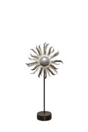 Tischlampe Sonne 6-flammig mit silbernem Blütendesign, schwarzem Ständer und runder Basis, 30x12cm