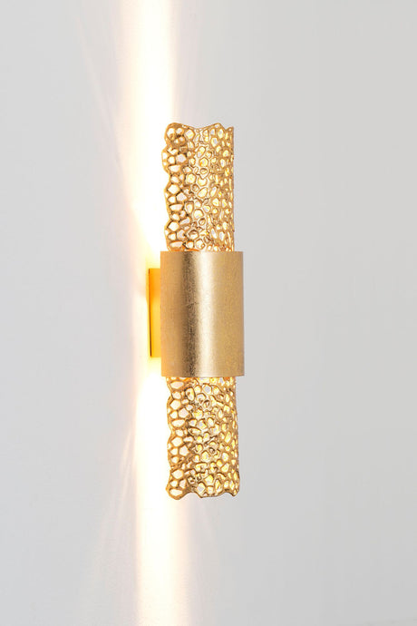 Wandlampe Palazzo 2-flammig in Gold mit strukturiertem Metallgeflecht-Design, vertikale Wandmontage, 12x10cm