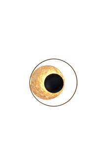 LED-Wandlampe Satellite Mini, rund, Ø 19cm, Gold mit schwarzem Zentrum, Frontansicht