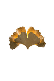 Wandleuchte Ginkgo Uno 2-flammig gehämmert Rund 38x12cm, goldfarbene Eisen-Wandleuchte in Ginkgo-Form