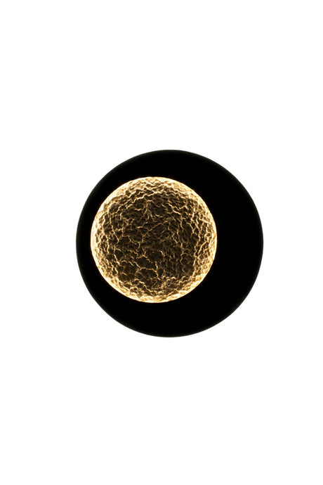 LED-vegglampe Plenilunio Medium M med hamret overflate, dimbar, rund form, varmhvitt lys, frontvisning