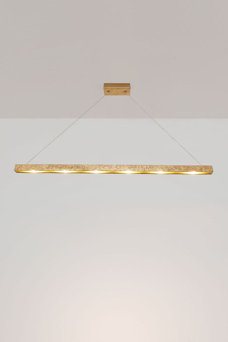 LED-Pendellampe Universo 6-flammig mit satiniertem Glas, goldfarben, dimmbar, Ansicht von vorne