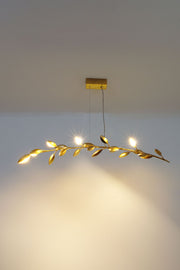 Pendelleuchte Riso 11-flammig 130x30cm Gold, dekorative Holländer Deckenleuchte aus Eisen über Tisch