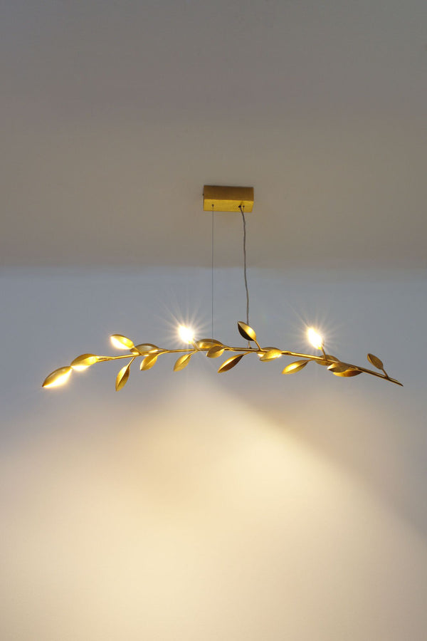 Pendelleuchte Riso 11-flammig 130x30cm Gold, dekorative Holländer Deckenleuchte aus Eisen über Tisch