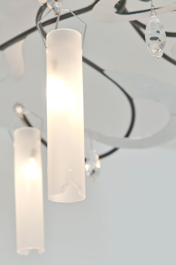 Casino 5-flammige Deckenlampe mit satiniertem Kristallglas und Metallgestell, Frontalansicht