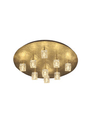 Deckenleuchte Lucente Piccolo 9-flammig Kristall Glas mit gehämmerter Oberfläche und Glaselementen in Gold
