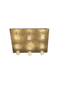 Deckenleuchte Lucente 9-flammig Kristall Glas 40x40cm, goldene Holländer-Leuchte mit gehämmerter Oberfläche und Glaselementen