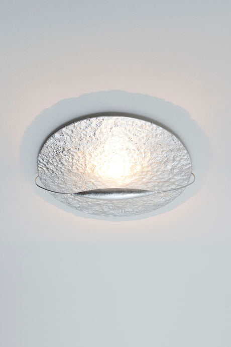 LED-Deckenleuchte Trabant rund 55cm, weiß, strukturiertes Glas, 4-flammig dimmbar, von oben