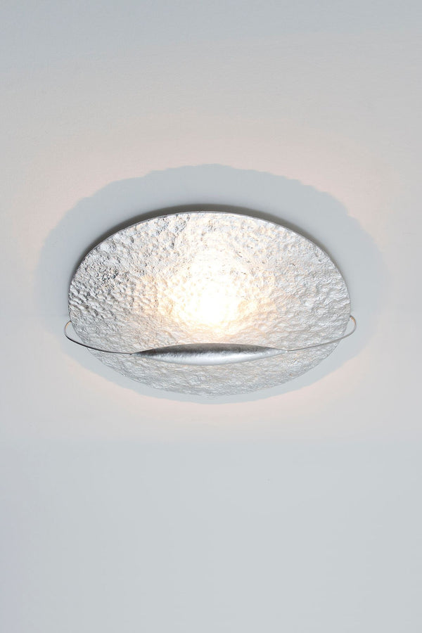 LED-Deckenleuchte Trabant rund 55cm, weiß, strukturiertes Glas, 4-flammig dimmbar, von oben