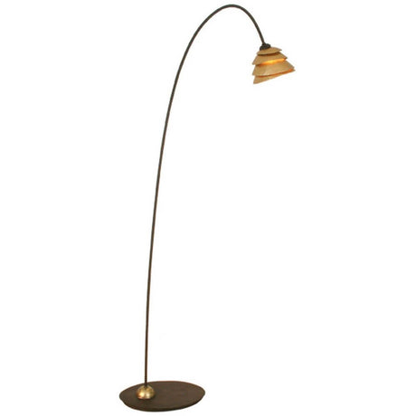 Lámpara de pie Snail One de hierro marrón-negro-dorado con un diseño elegante y una pantalla con estilo.