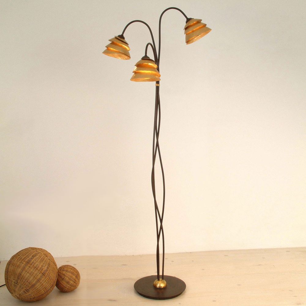 Floor lamp 3-bulb Snail One iron brown-black-gold