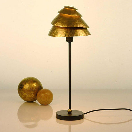 Table lamp Snail One Iron Brown-Black-Gold with golden lampshade structure and black base.