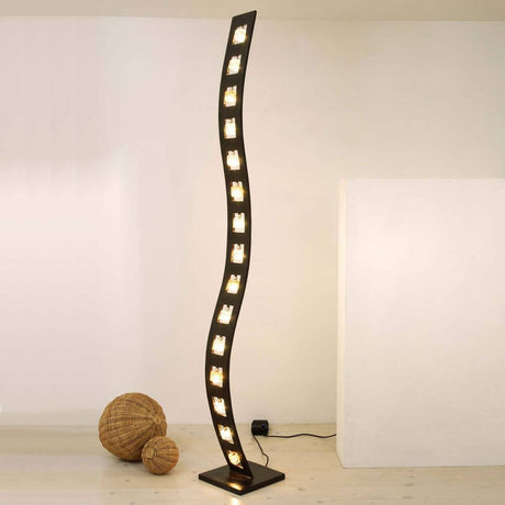 Candeeiro de pé de 15 luzes Cubo ferro-vidro castanho-preto com design moderno e forma elegante.