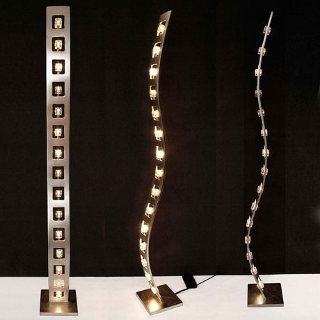 Candeeiro de pé de 15 luzes Cubo Ferro-Vidro Prateado numa forma elegante e curva com design moderno.