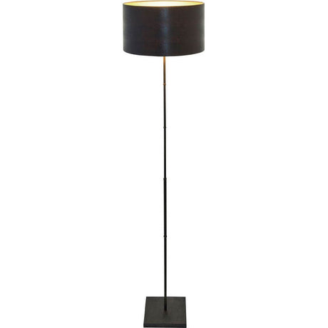 Lampa stojąca Bambus Iron brązowo-czarna z eleganckim designem i czarnym abażurem w nowoczesnym stylu.