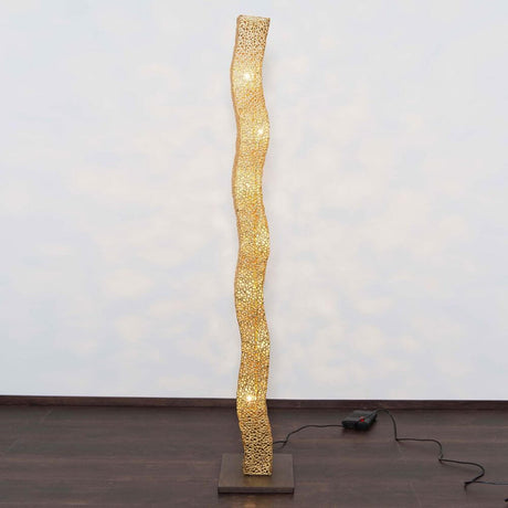 Candeeiro de pé de 7 luzes Odissea ferro dourado-acastanhado-preto com forma ondulada e luz ambiente