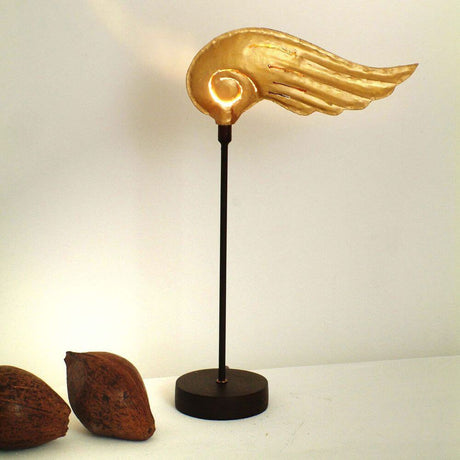 Table lamp Piccola Hermes Iron Brown-Black-Gold with unique wing design and elegant lighting.