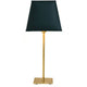 Tischleuchte Mattia Eckig Eisen Gold-Schwarz: elegante Tischlampe mit schwarzem Schirm und goldenem Gestell.