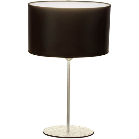 Lampada da tavolo Mattia Oval ferro argento-nero con elegante paralume nero e base stabile.