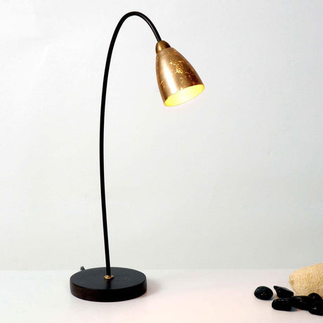 Table lamp Alice glass gold with an elegant gold-coloured lampshade and black base.