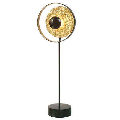 Tischleuchte Satellite Eisen Braun-Schwarz-Gold, elegante 1-flammige Tischlampe mit goldenem Design und schwarzem Standfuß