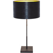 Tischleuchte Bambus Eisen Braun-Schwarz mit schwarzem Echse-Schirm und goldener Innenseite, 60 cm hoch