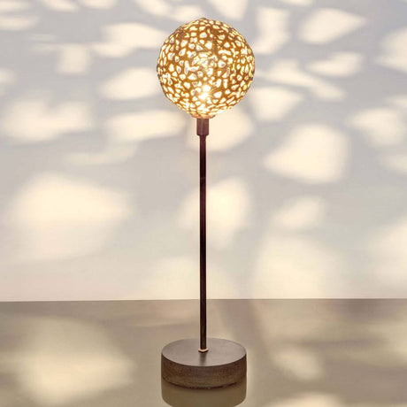 Lampada da tavolo Sfera Grande in ferro marrone-nero-oro con meraviglioso effetto luminoso e base colorata a mano.