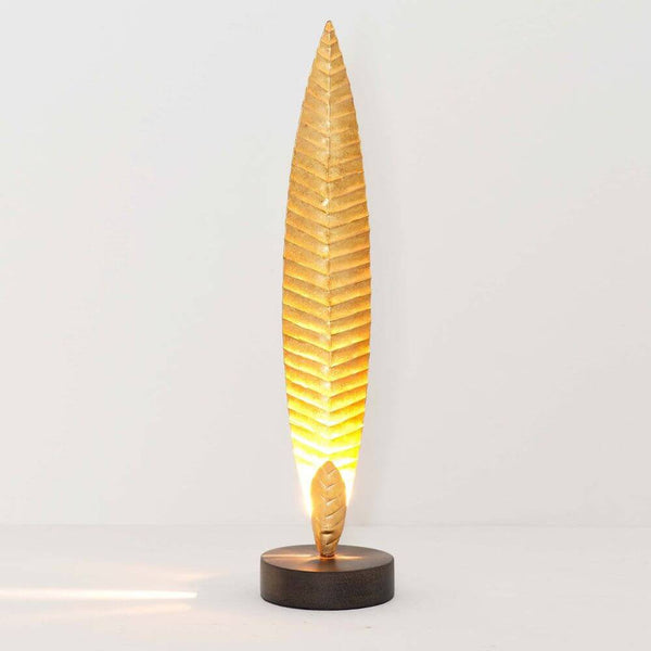 Lampada da tavolo Penna ferro oro-marrone-nero con unico design a forma di foglia e illuminazione elegante
