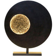 Tischleuchte Luna Rund Eisen Braun-Schwarz-Gold, handgefertigte LED-Tischleuchte mit goldfarbener Innenseite