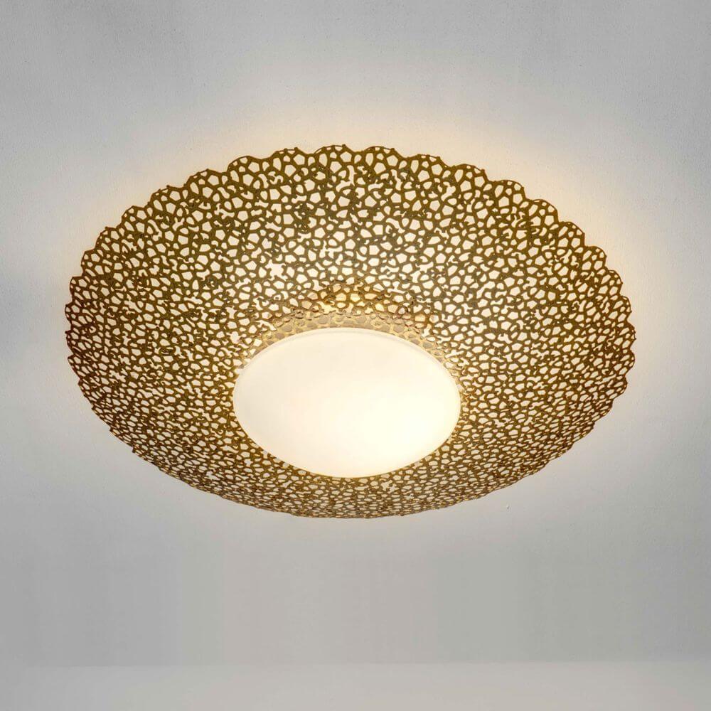 Wandleuchte 2-flammig Utopistico Piccola Eisen-Glas Gold im modernen Design mit goldfarbenem Lampenschirm.