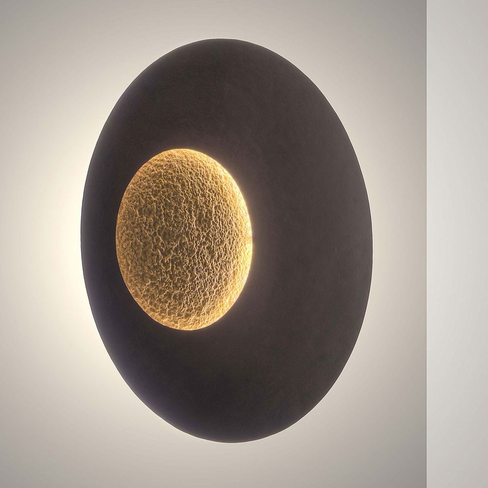 Wall Lamp Luna omkring høj jernbrunt-sort guld