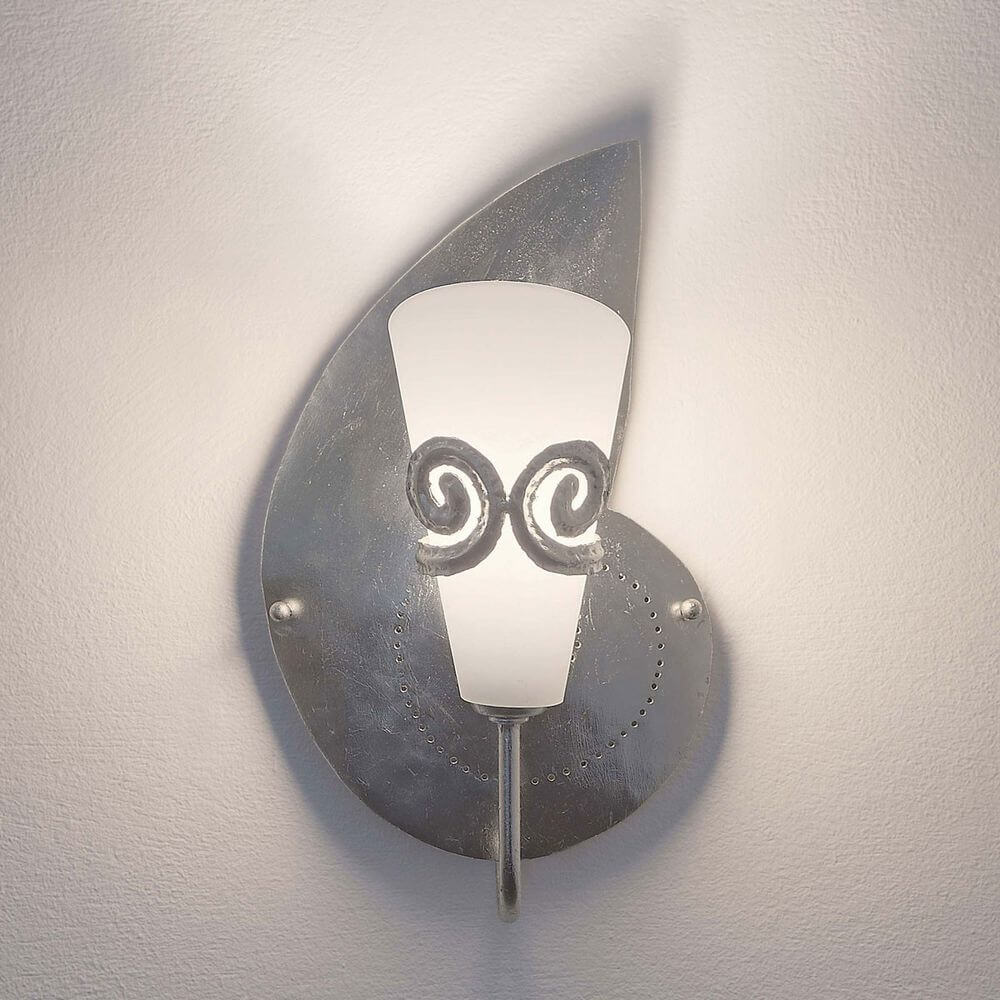 Wandleuchte Doppione Links Eisen-Glas Silber
