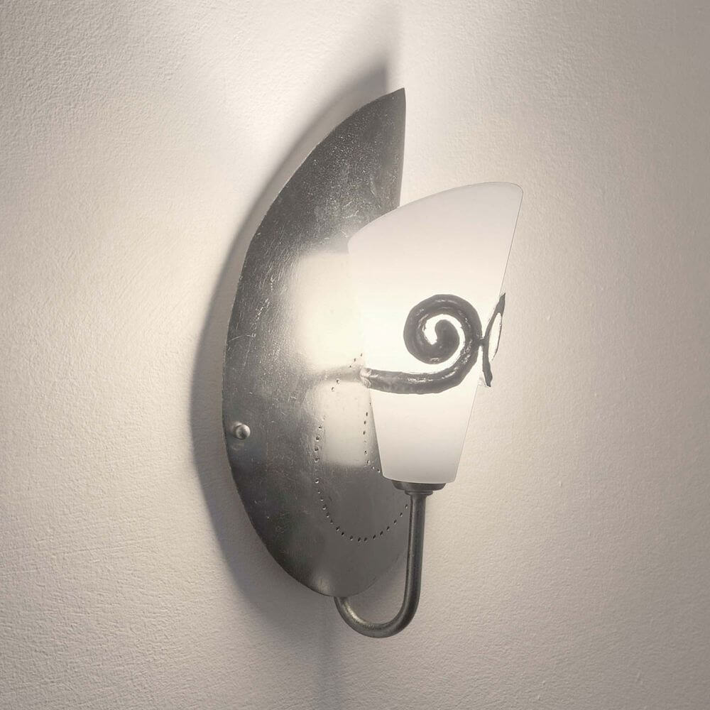 Wandleuchte Doppione Links Eisen-Glas Silber